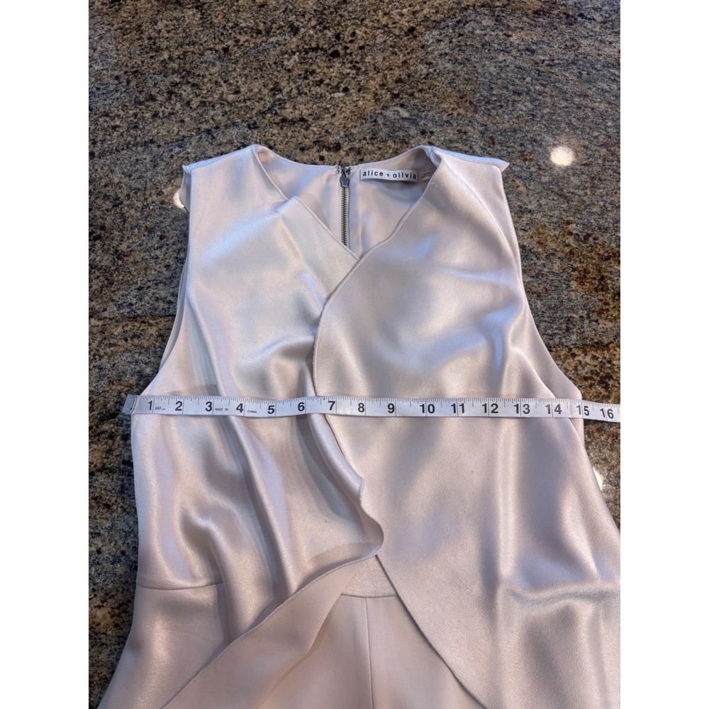 Alice + Olivia Cream Sarandon Satin Ruffle Wide Leg Jumpsuit Size 2 - Picture 5 of 14